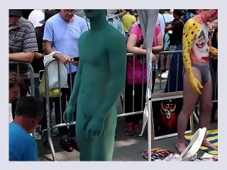 Naked Asian Lad's body is painted in public - sexy, asian, strip