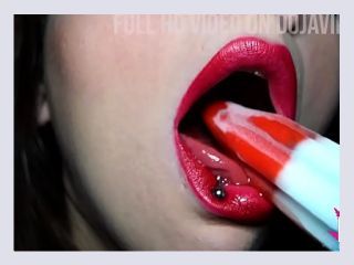 Big Stretched Pierced Tongue Mouth Fetish Popsicle Tease - licking, sucking, brunette