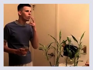 Homosexual freak pissing in the sink and wine glass - cumshot, smoking, hairy