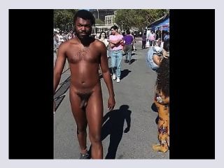 Handsome Naked Black man walks o nthe public streets - public, nude, gay
