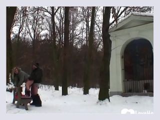 Outdoor winter fun with a hot blonde chick - blonde, blowjob, shaved