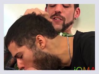 Latino daddy with manly beard raw pounding his lover - cumshot, deepthroat, gay
