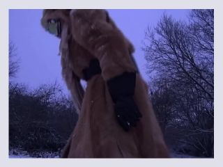 Bitch in the snow with long rubberboots on the feet - solo, fetish, femdom