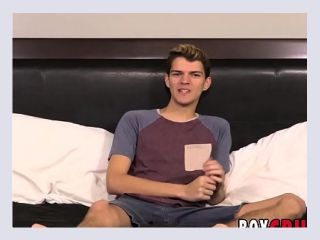 Skinny twink Max Rose jerks off solo during an interview - cumshot, skinny, masturbation