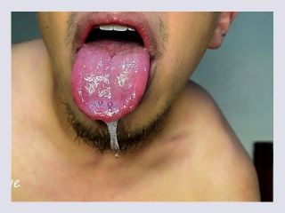 Opening the mouth with a big tongue - amateur, young, mouth