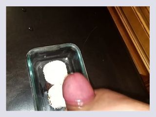 Blasting my Cum cream on my sweet dessert - cumshot, cum, sperm
