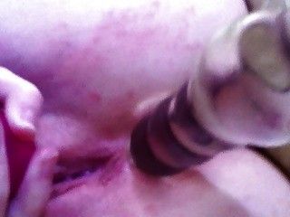 Amateur teen anal orgasm with vibrator glass dildo asshole