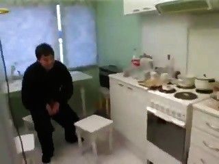 Chubby couple fucking in the kitchen