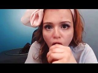 Hot redhead sucks dildo on webcam