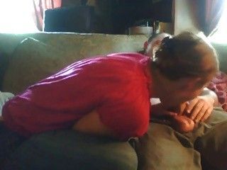 Home from work couch tv and blowjob