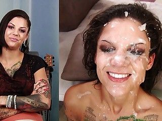 Massive bukkake slow mo on tattooed sexy bitch