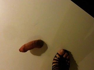 Great cock crush footjob with strappy high heels shoejob