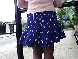 Pink and blue windy little skirt and stockings