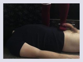 Teen girl trampling with red knee socks femdom fetish