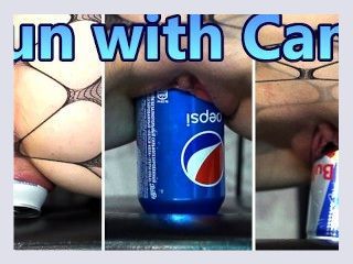 Wife has fun fucking herself with cans of cola and red bull