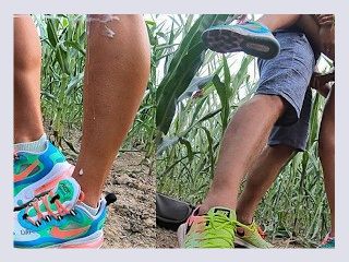 Sporty MILF Fucked  Cum Showered In Corn Field HUGE Cumshot Legs Sneakers
