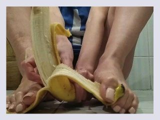 Footjob with banana and crush it   OlgaNovem