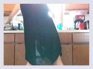 Hot goth tgirl pisses herself doing the dishes