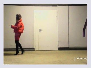 Red Tights Jeny Smith public walking in tight red pantyhose no panties
