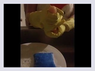 JOI latex glovescostume fetishpetite blonde washes dishes