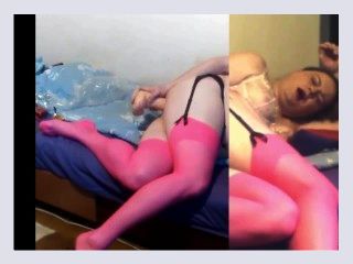 Sissy destroy own ass with huge toys on skype