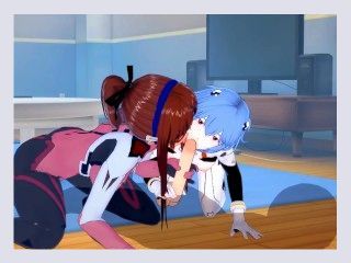 EvangelionMari and Rei Threesome3d hentai