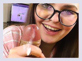 Blowjob and handjob from cutie in glasses a lot of sperm