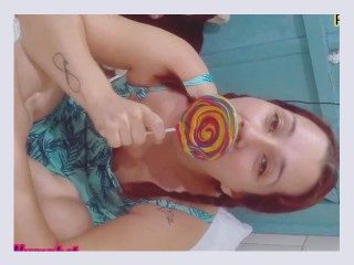 Curious Nymphet Sucking lollypop qnd Black cock