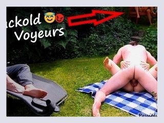 Public Park Wife Sharing   Cuckold Fun with Masturbating Voyeurs