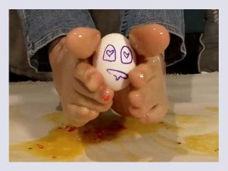Bare foot messy egg slosh and stomp ASMR by Evelyn Storm