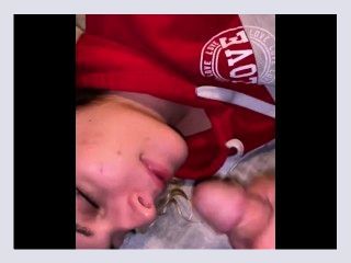 Step dad gives his step daughter a facial while she plays with herself