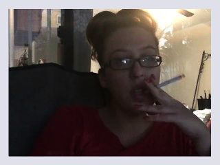 Goddess D Smoking Cork Tip 100 Cigarette Outside Wearing Glasses w Hair Up