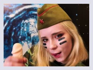 Sweetie fox mastutbating and sucking dildo in military outfit   SOLO