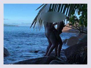 Spying a nude honeymoon couple   sex on public beach in paradise