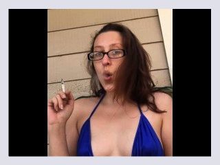 Sexy Goddess D Smoking Marlboro Light 100 Outside in Hot Blue Bikini Top