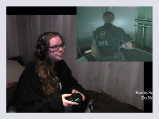 BBW Gamer Girl Drinks and Eats While Playing Resident Evil 2 Part 16