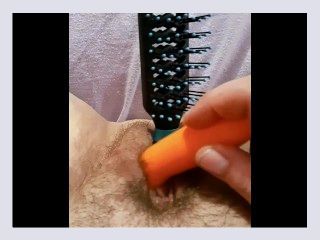 Chubby cums on hairbrush