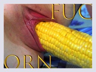 Corn cob fucking DP with 2 corn cob 