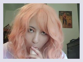 Pink Haired Slut Sucks on Cock
