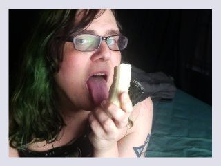 Trans Girl Seductively ish eats a banana 4K UHD