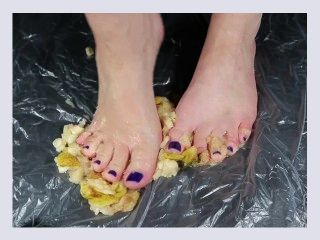 Bare toes squashing juicy wet Pears Very Messy ASMR Lick them clean