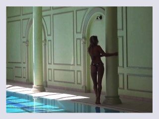 Mary Kalisy Russian Pornstar swims naked in the pool