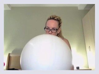 BIG white ballon blow and pop with ass topless