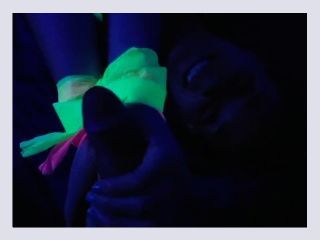 Glow in the dark blowjob and sockjob with hands and feet tied up