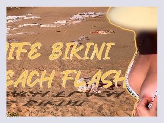 Wife bikini beach flash