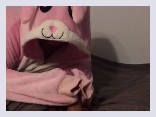 Fleece handjob from girl in bunny onesie 