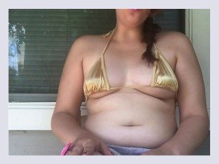 Sexy Chubby Smoking in Tiny Bikini   Big Tits   Fat Stomach   Brunette