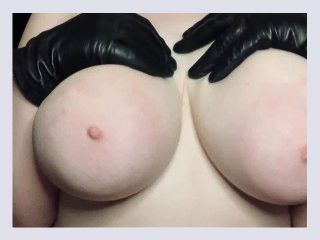 Let Me Get Your Attention Leather Glove Tit Worship on Pale Natural 40DDD