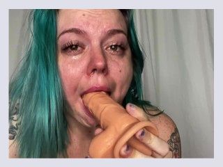 Girl Deep Throat Face Fuck Big Dildo Covered In Spit And Tears For OnlyFans