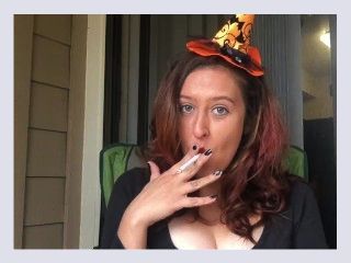 Cute Redhead Witch Smoking White Filter 100 Cigarette   BIG TITS   CLEAVAGE bdc